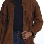 the GREAT THE SUEDE FRINGE SHIRT JACKETCOGNAC