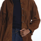 the GREAT THE SUEDE FRINGE SHIRT JACKETCOGNAC