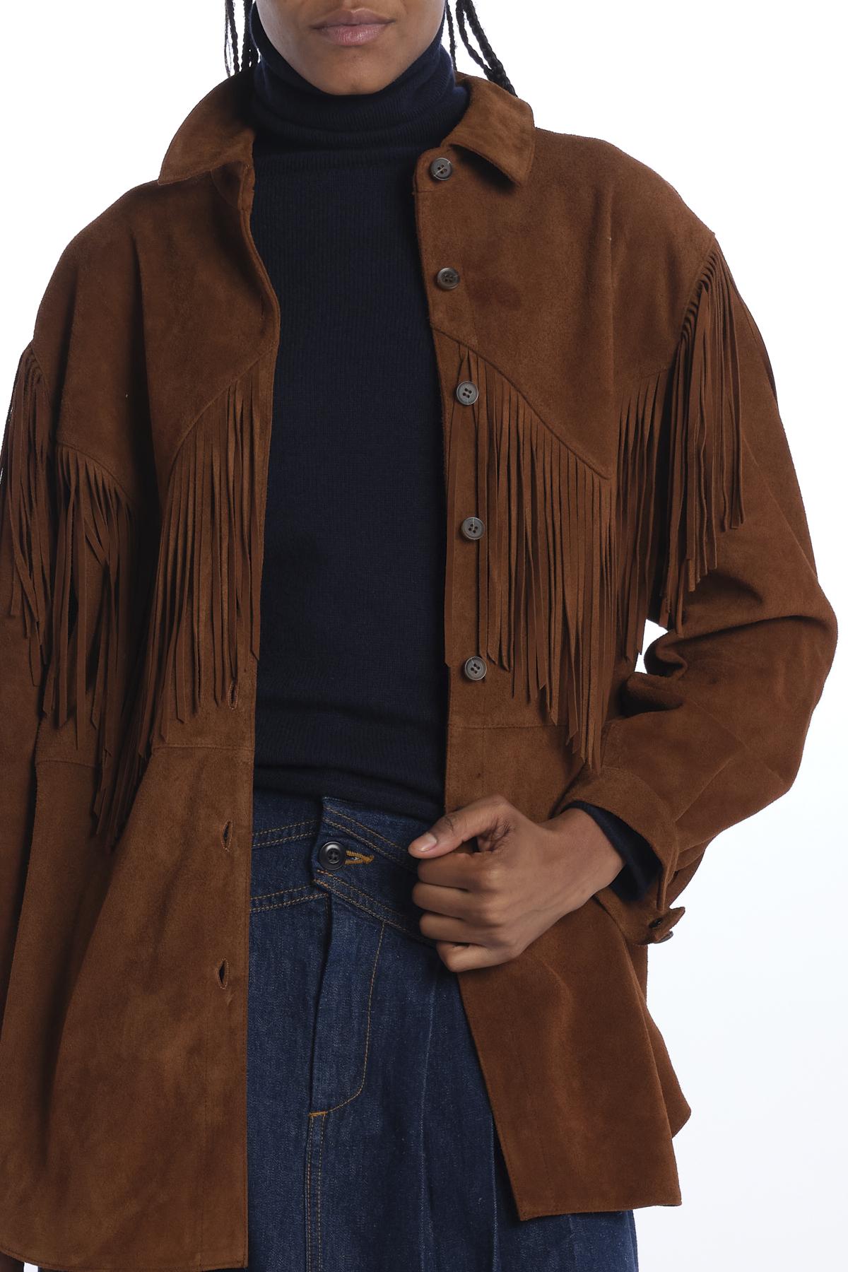 the GREAT THE SUEDE FRINGE SHIRT JACKETCOGNAC